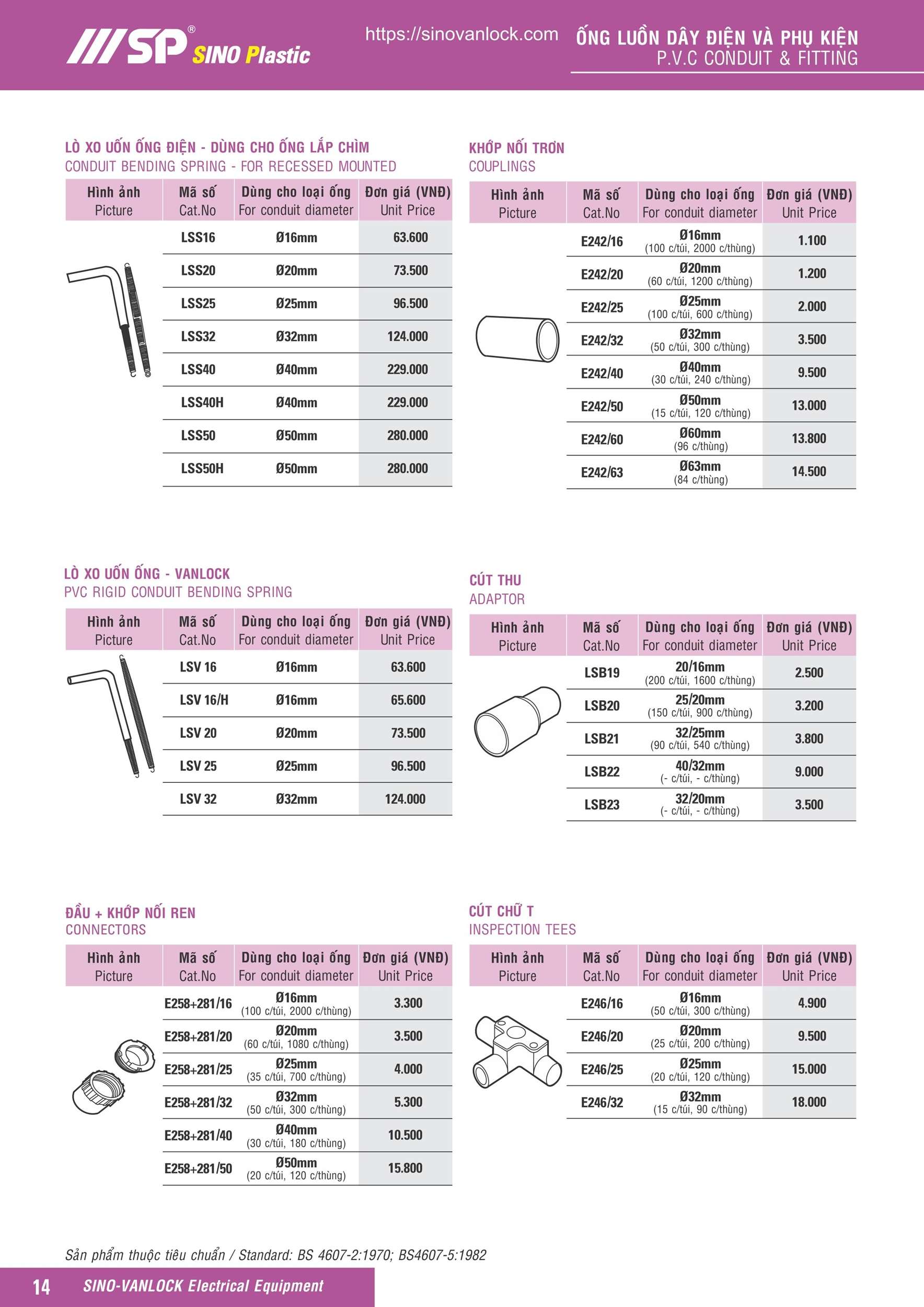 Bảng giá ống luồn dây điện PVC HDPE Sino Vanlock áp dụng cho đại lý
